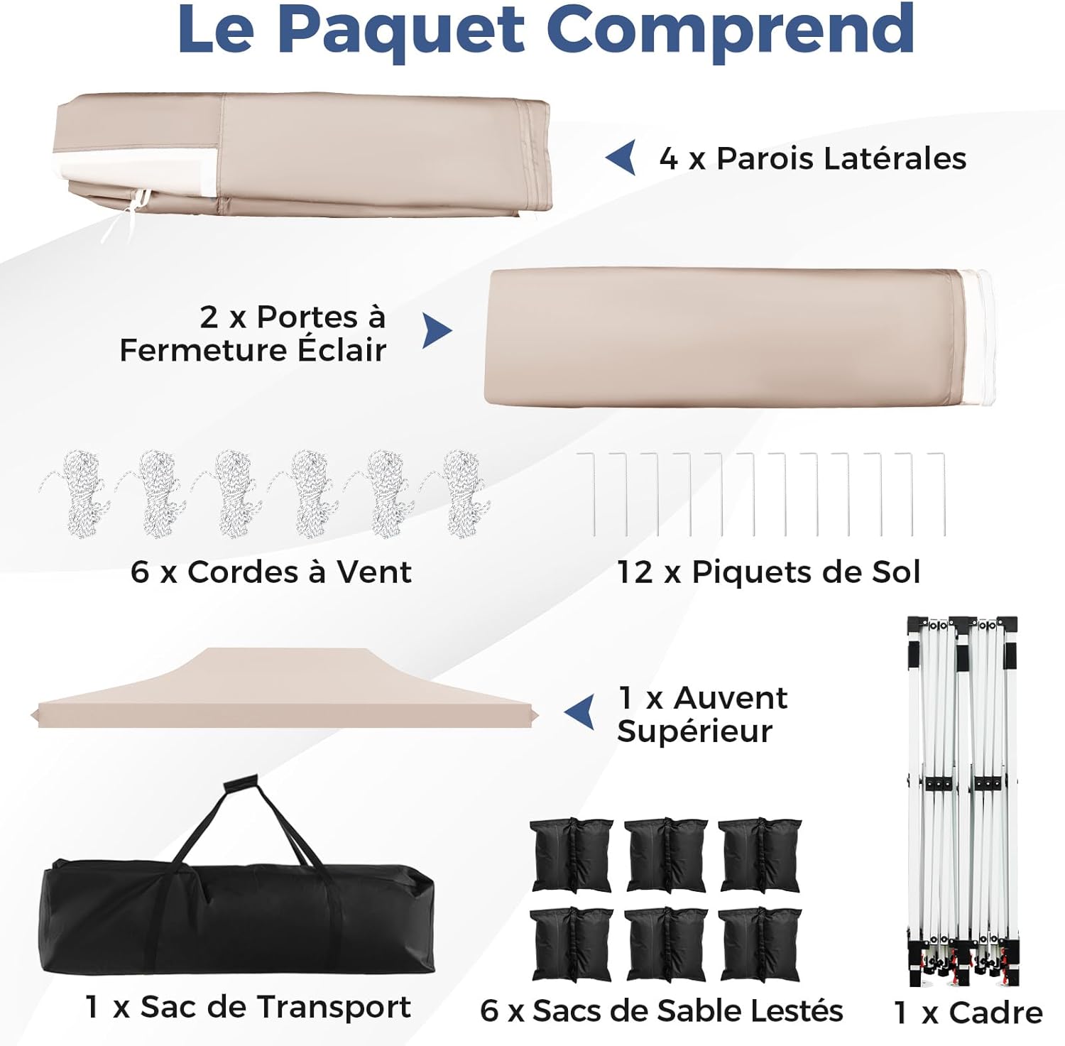 GOPLUS - Barnum pliant série jardin 3x6m, imperméable, sac transport, beige