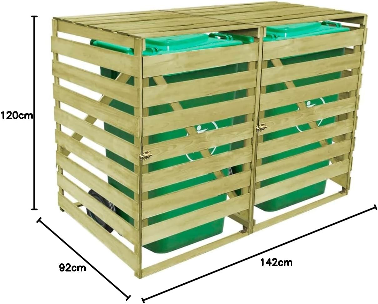 vidaXL - Abri poubelle double bois imprégné - extérieur jardin - pour 2 bacs, porte frontale