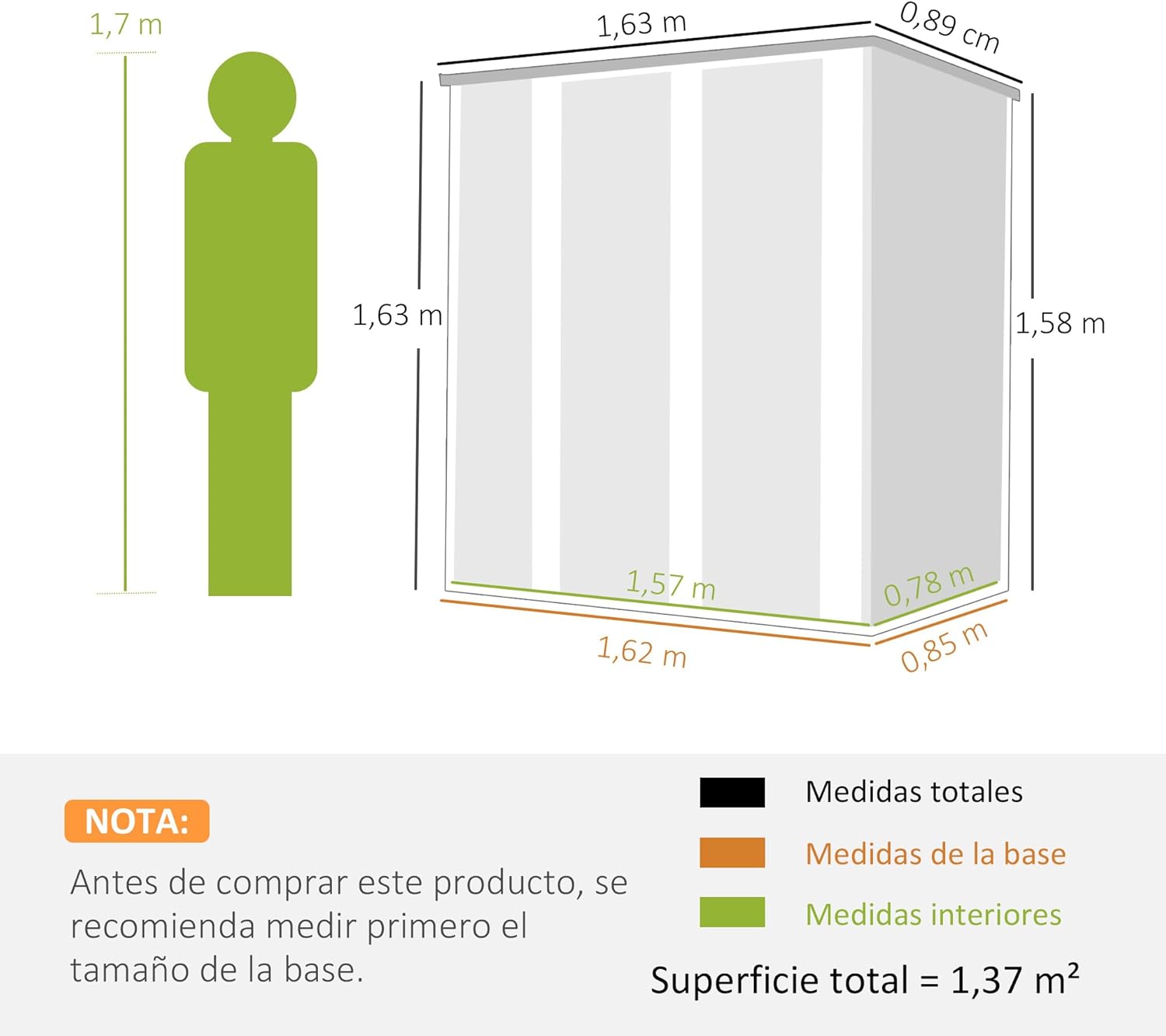 Outsunny Abri de Jardin d'extérieur 1,37 m², 163 x 89 x 163 cm, abri de Jardin métallique d'extérieur avec Toit en Pente, Portes à loquet et poignées pour Le Rangement des Outils, Marron Clair