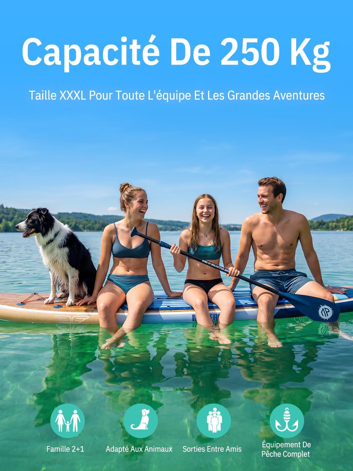 Niphean - Extra Large Paddle - XXL - 2+1 personnes, housse étanche, aileron équilibré