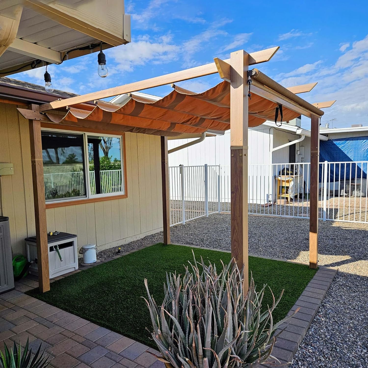 PURPLE LEAF - pergola aluminium - 3x3m - teck, toile rétractable, kaki