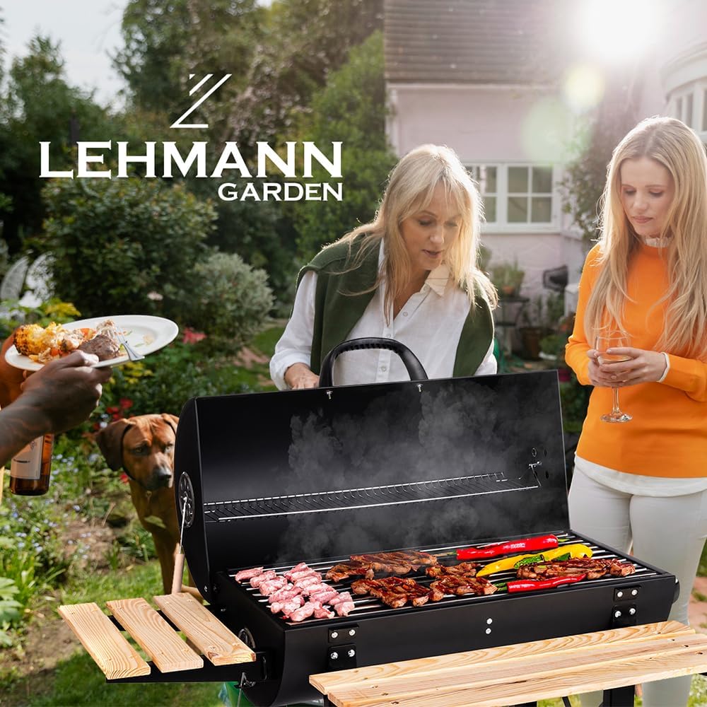 LEHMANN - Barbecue XL avec couvercle, étagères bois, roulettes, 69207