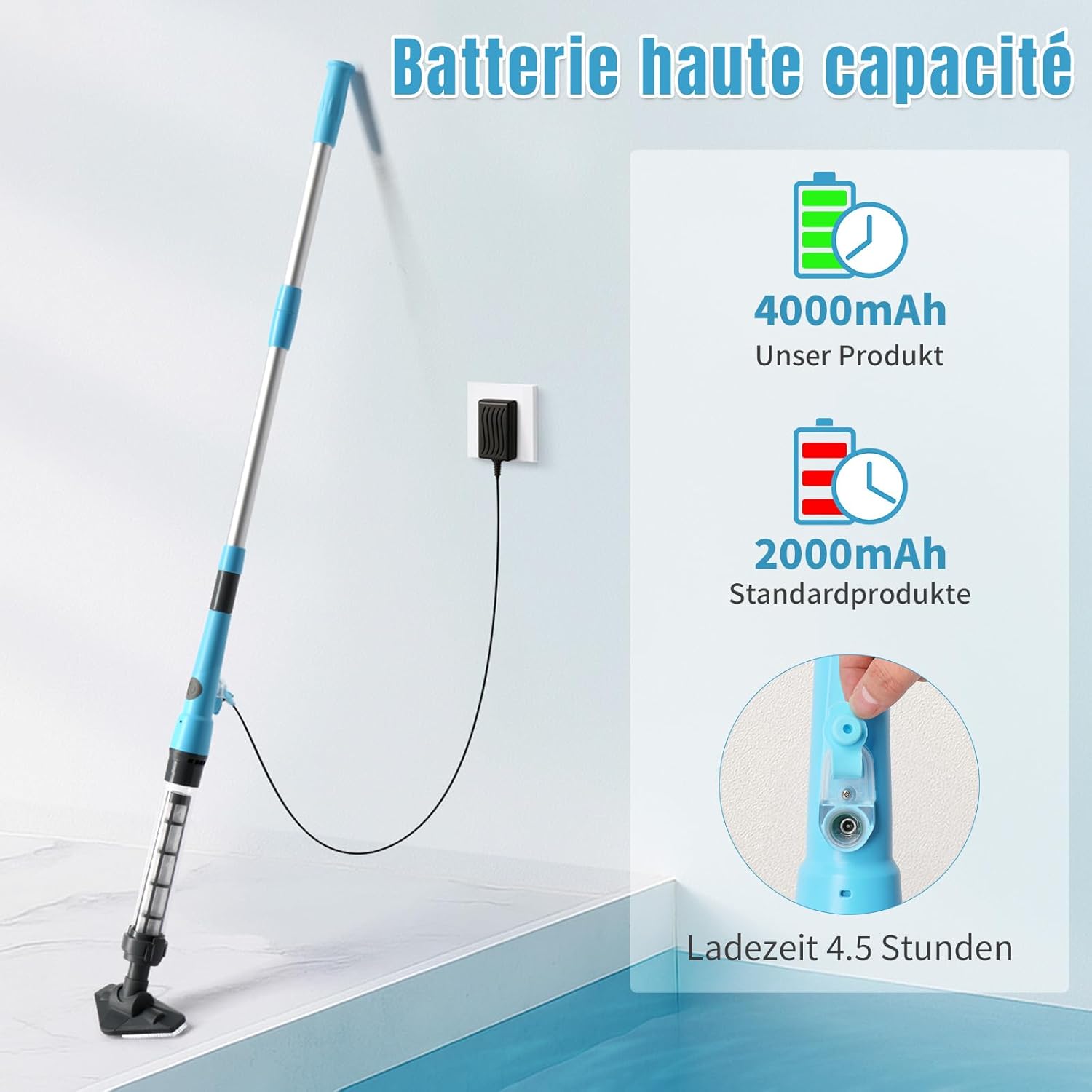 LEADZM - Aspirateur piscine sans fil, 4000mAh, 60min, 220x17,2x9,6cm