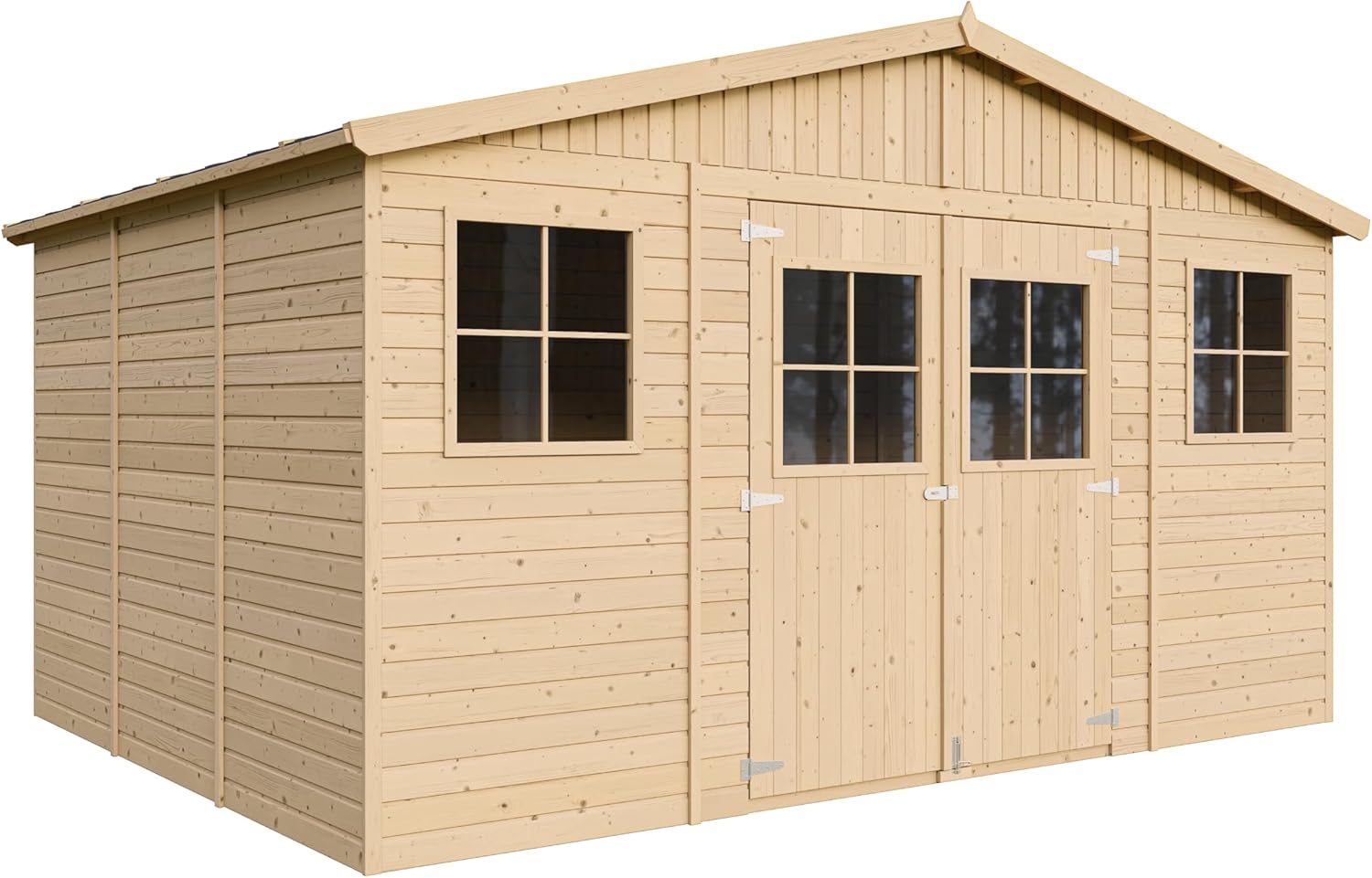 Abri de Jardin en Bois Exterieur avec Plancher IMPRÉGNÉ- Chalet en Pin/épicéa-H246x418x320 cm/12 m²- Construction de Panneaux - Rangement pour vélos, Remise à Outils- Timbela M331+M331G
