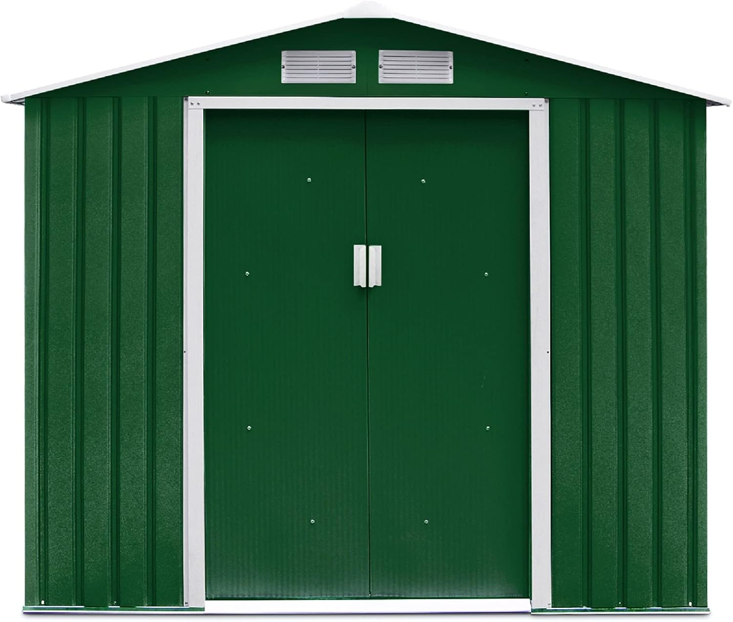 GIANTEX Abri de Jardin 2,7 m² en Métal, Abri à Outils avec Porte Coulissante & Fondation Solide, Remise à Outils Extérieur, 213 x 127 x 185 cm, Vert