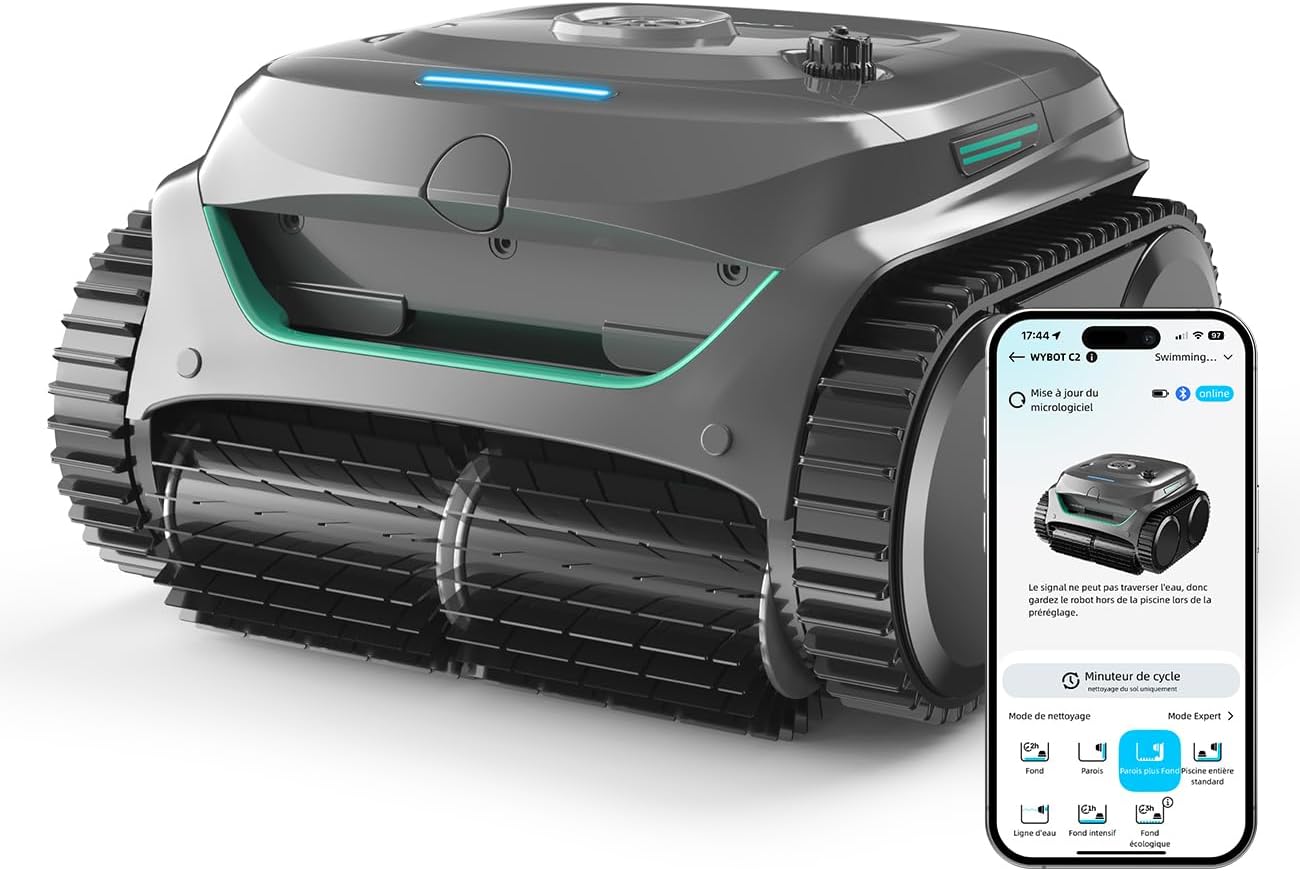 WYBOT - C2 - pour piscines 150㎡ - double filtration, 3 moteurs, 180min, fond & parois