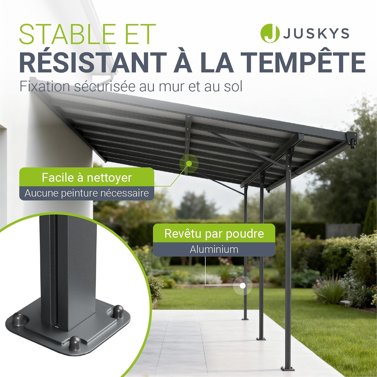 Juskys - Borneo 4x3m - Toit terrasse alu, plaques transparentes, mural, anthracite