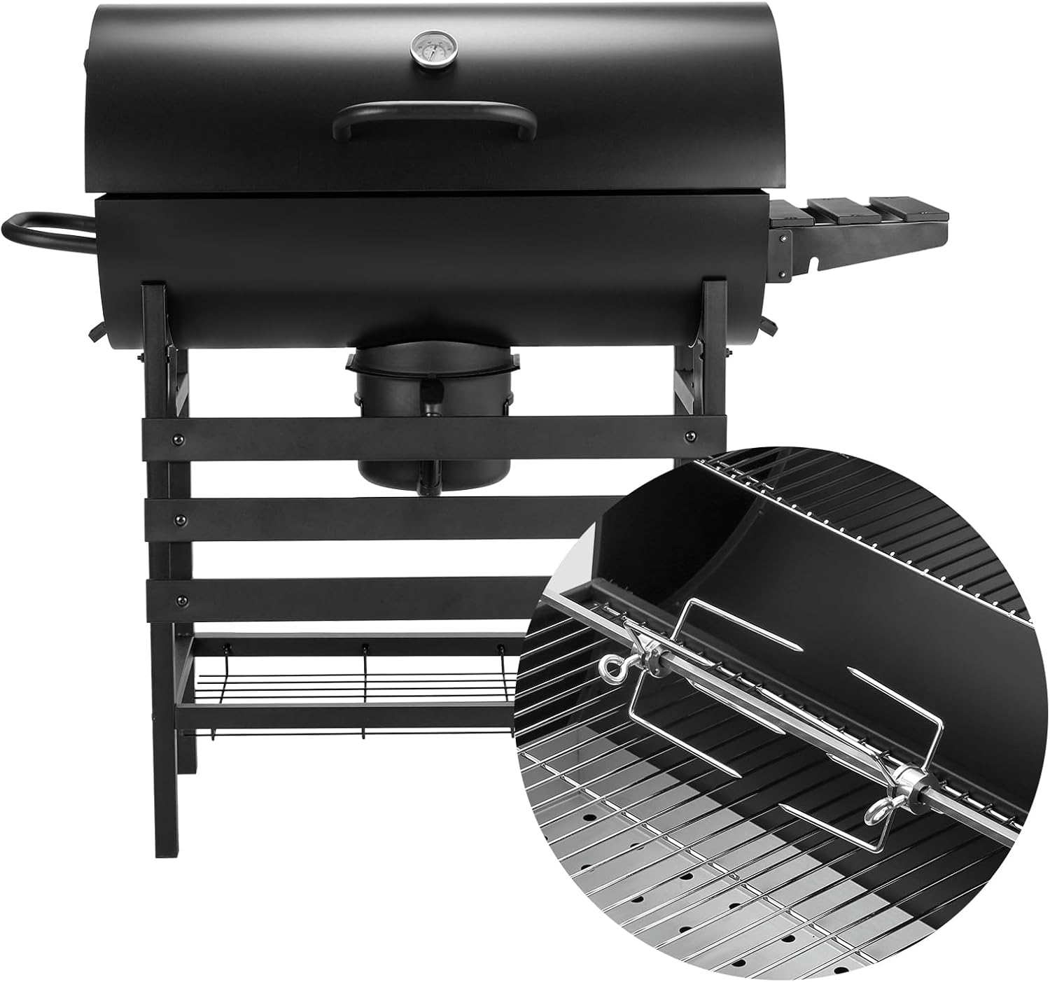 TEENO - Grill XXL - dimensions généreuses - couvercle, thermomètre, tiroir à cendres, gants, évent réglable, grill poule