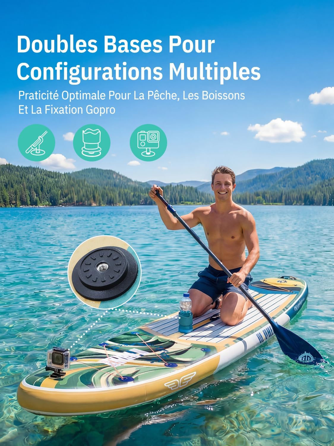 Niphean Extra Large Paddle Gonflable, Sup à 2+1 Personnes/Famille, Planches de Stand Up Paddle Gonflables avec (Idéal Débutant) Aileron Équilibré, Housse Étanche, Paddle Gonflable Adulte, Cadeaux
