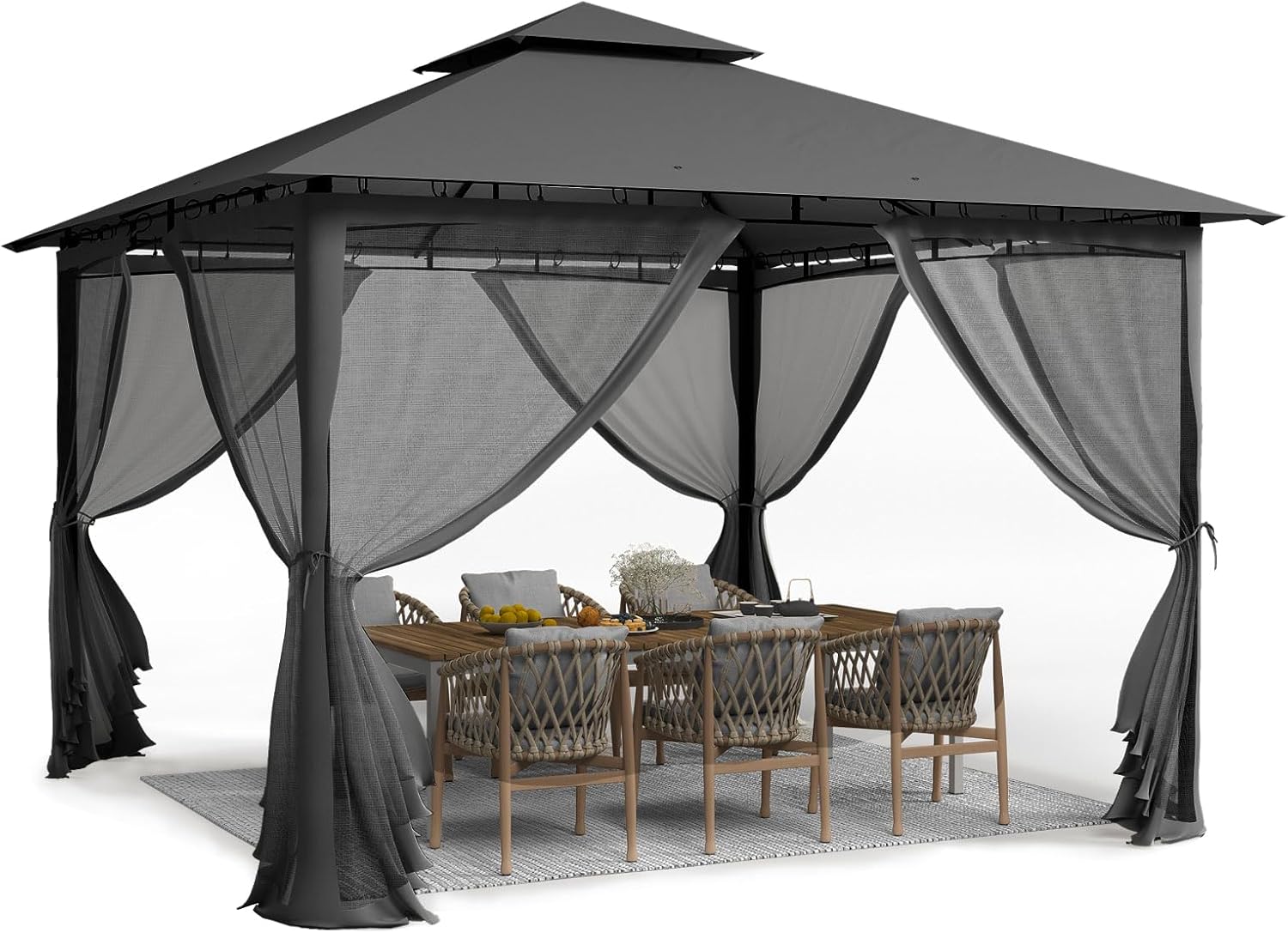 UDPATIO - tonnelle extérieure - 2.8x2.8m - double toit, moustiquaire, structure métal stable