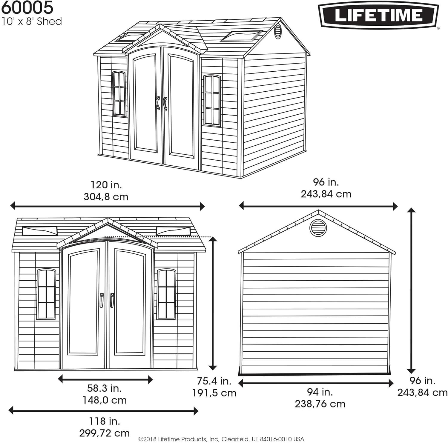 Lifetime - abri de jardin Tan - 233x295x244 cm - résine, double porte