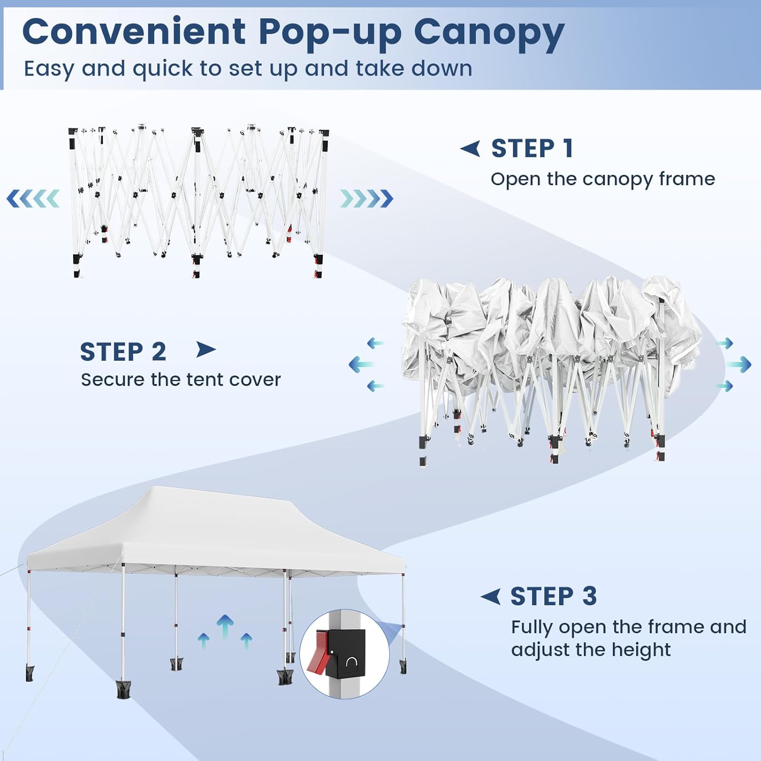 GOPLUS - Tonnelle pliante 3x6m - imperméable, sac transport, blanc
