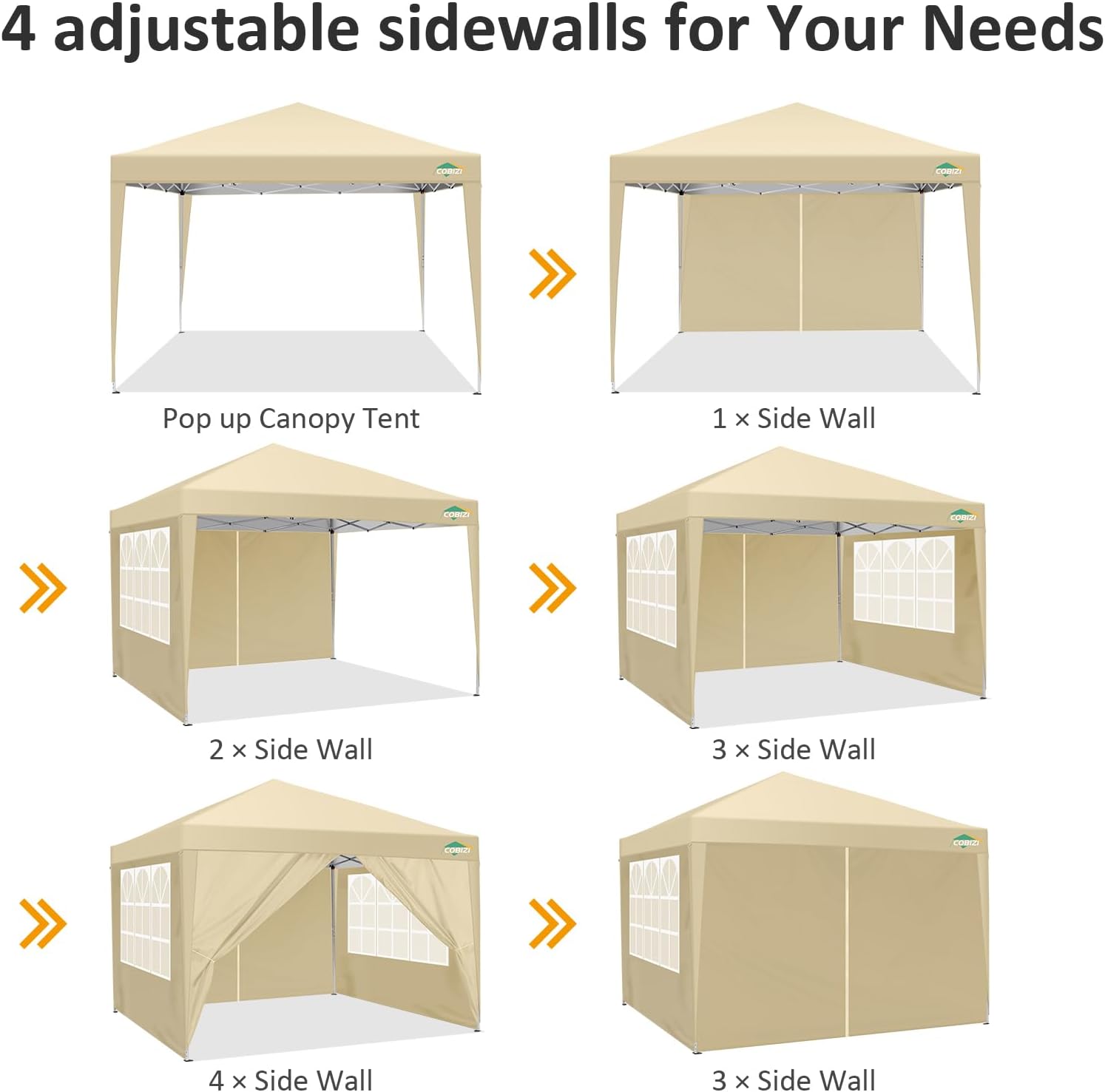 COBIZI - tonnelle de jardin 3x3m, 4 panneaux amovibles, imperméable, anti-UV