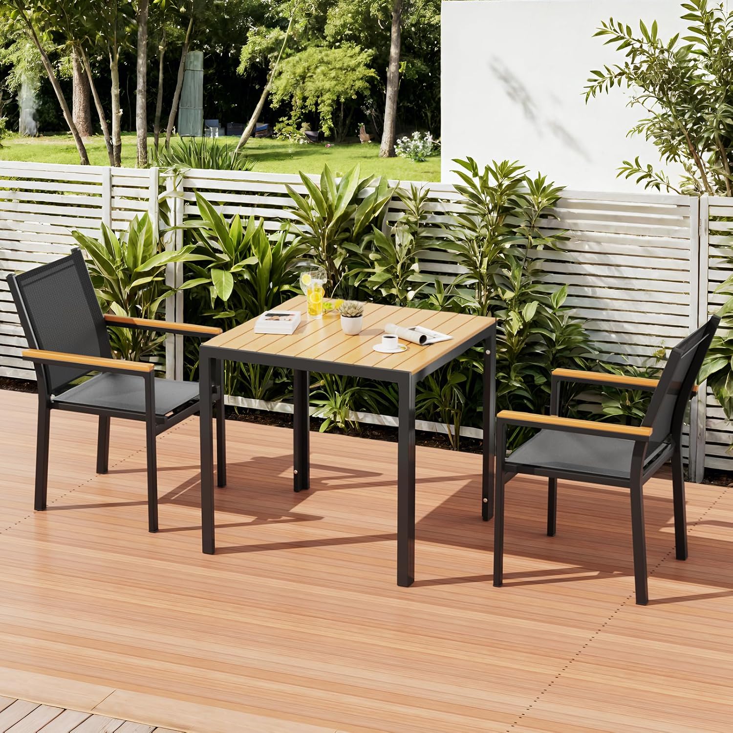 LIFERUN - Table de jardin Noir+ - 75x75 cm - aluminium et WPC, résistante