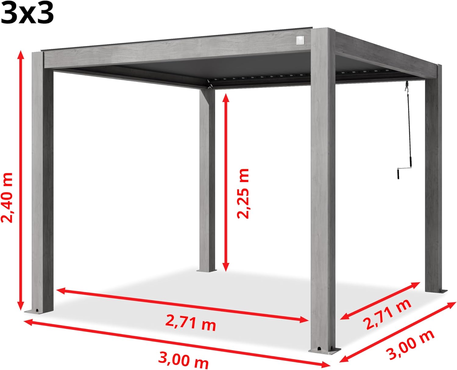 PRIMEYARD - Pergola série aspect bois, 3x3m, lames alu orientables