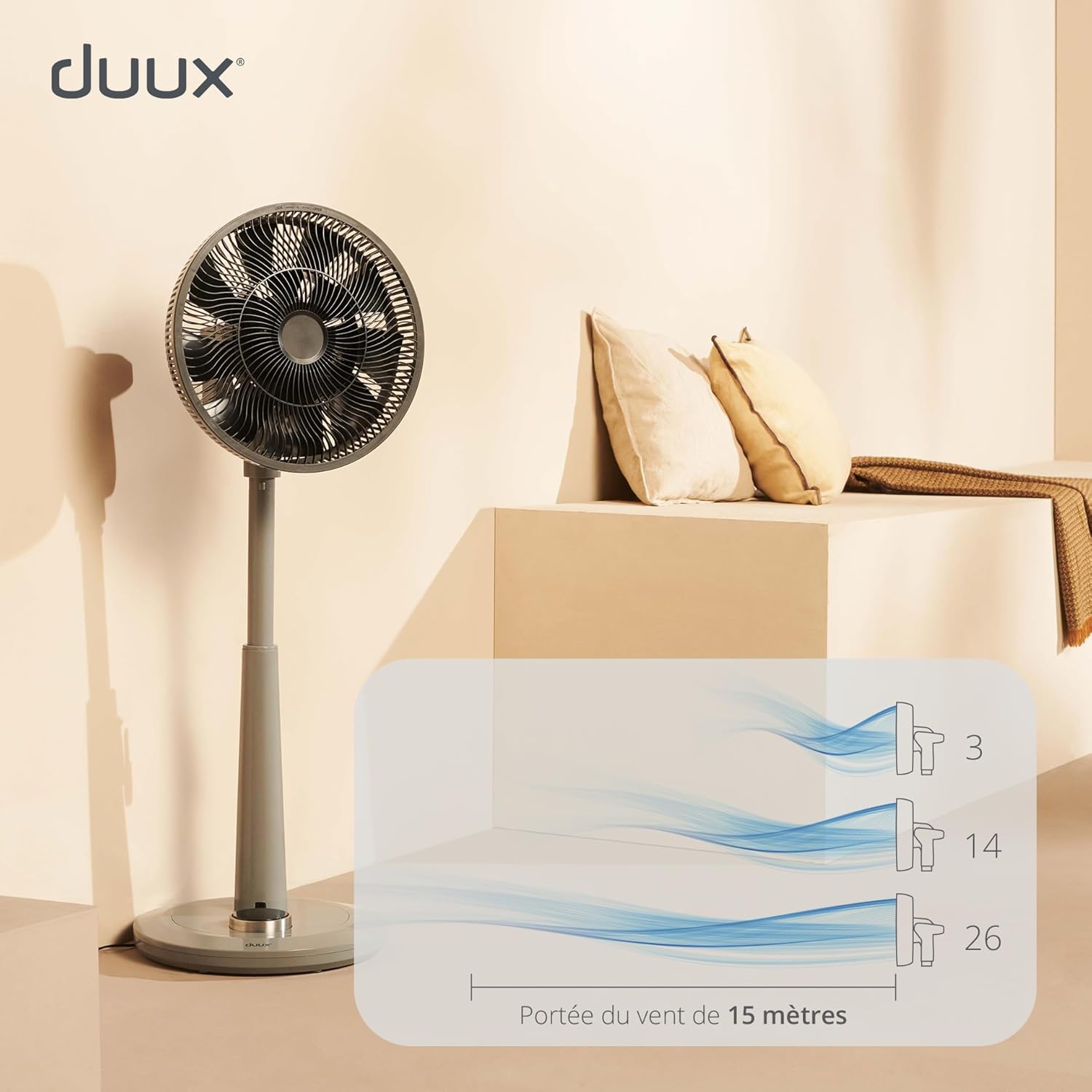 Duux - Whisper série - ventilateur sur pied, silencieux, 26 vitesses, télécommande, minuterie