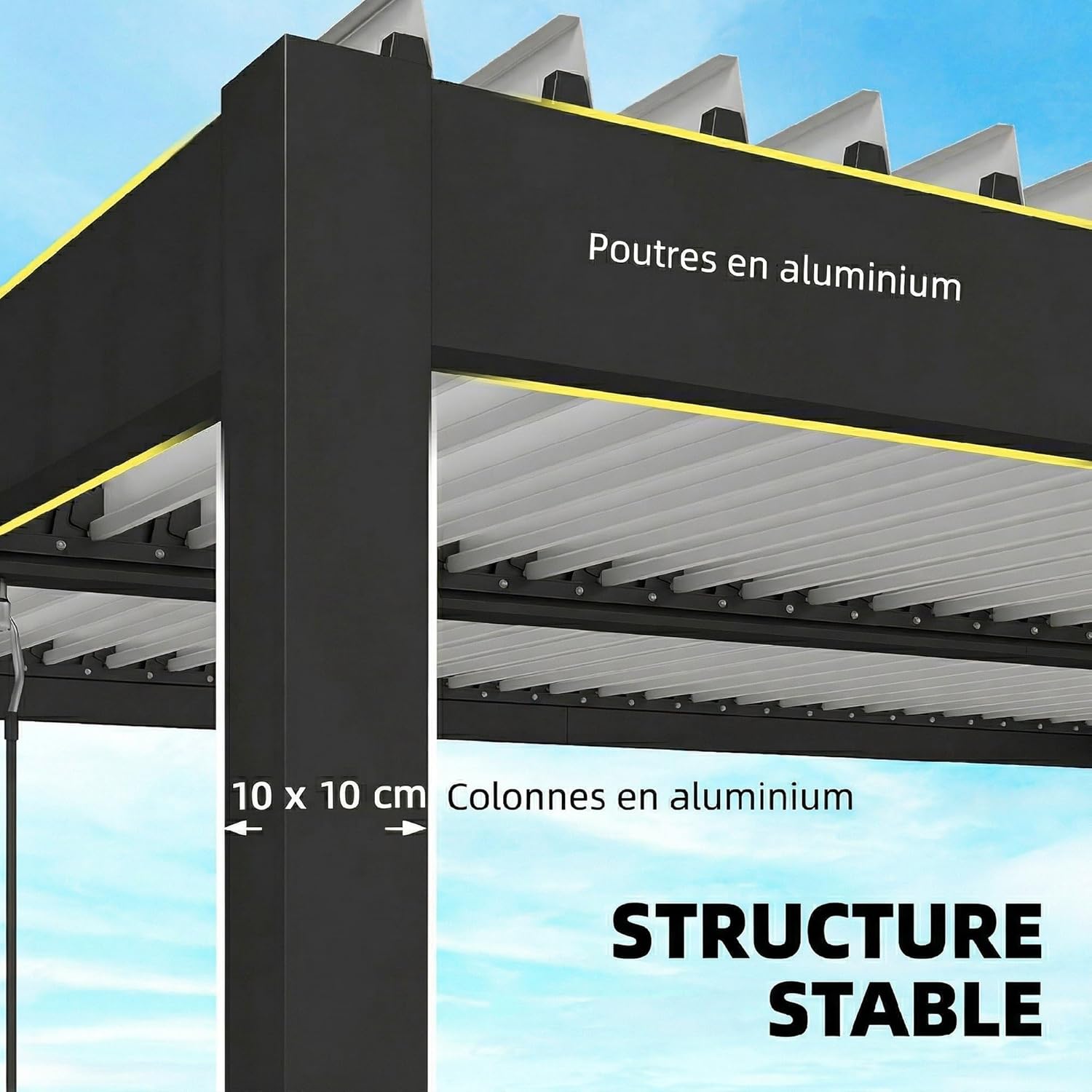 Outsunny - Pergola Bioclimatique - 4x3m - alu blanc, toit lames orientables, manivelle