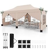 COSTWAY Tonnelle de Jardin 3x6M avec 6 Parois Latérales Amovibles, Tente de Reception Escamotable...