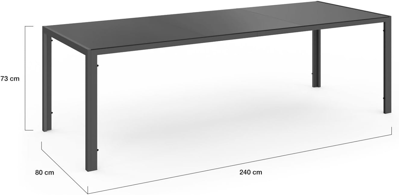 IDMarket - Madrid série - Table 240cm, 10 chaises empilables, gris anthracite