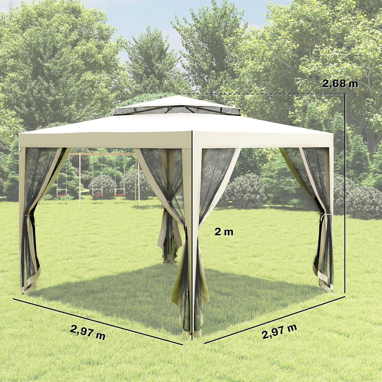 Outsunny - Tonnelle série Barnum - 3x3 m - moustiquaires, double toit, crème