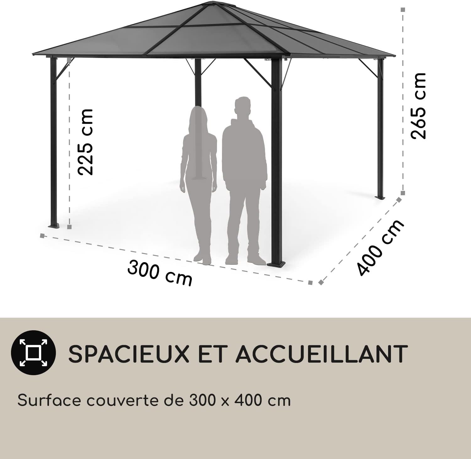 Blumfeldt - Pergola série polycarbonate - 3x4m - toit anti-UV, LED, rideau