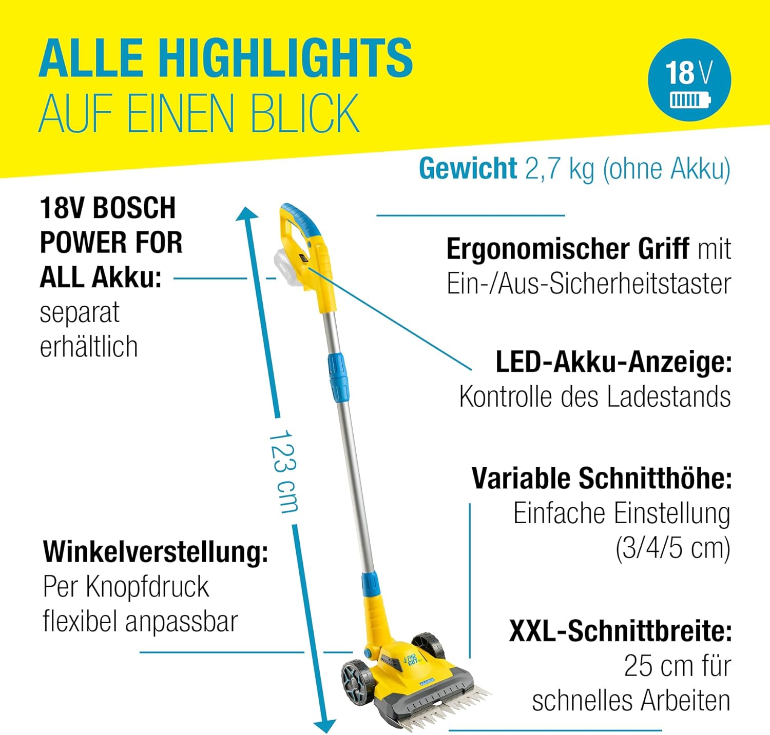 GLORIA - FineCut 18V - coupe-bordures sans fil - 18V, idéal finitions