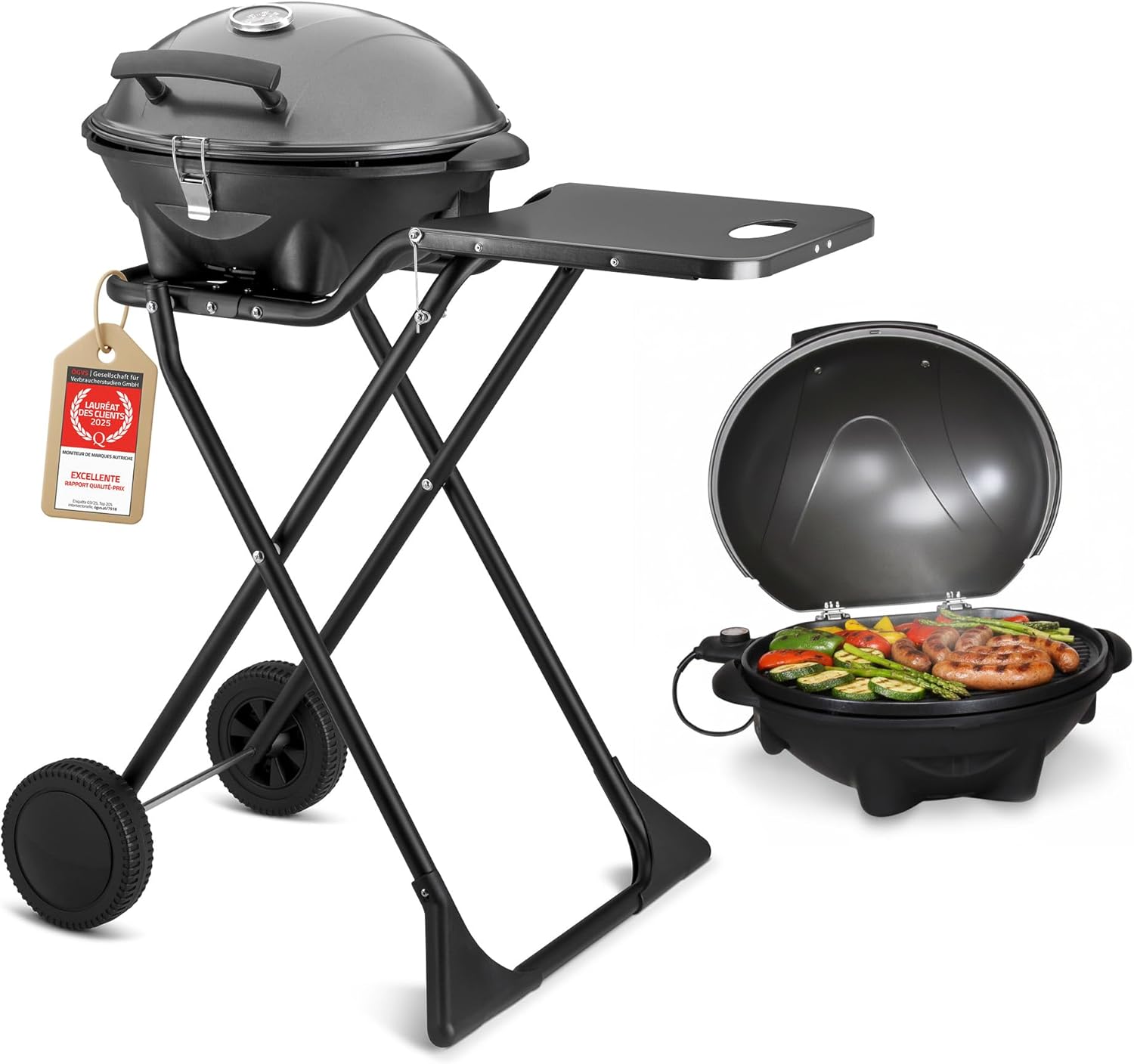 TZS First Austria - Barbecue 2-en-1 pliable 2400W, couvercle, chariot, thermomètre - TZSFA5350-6
