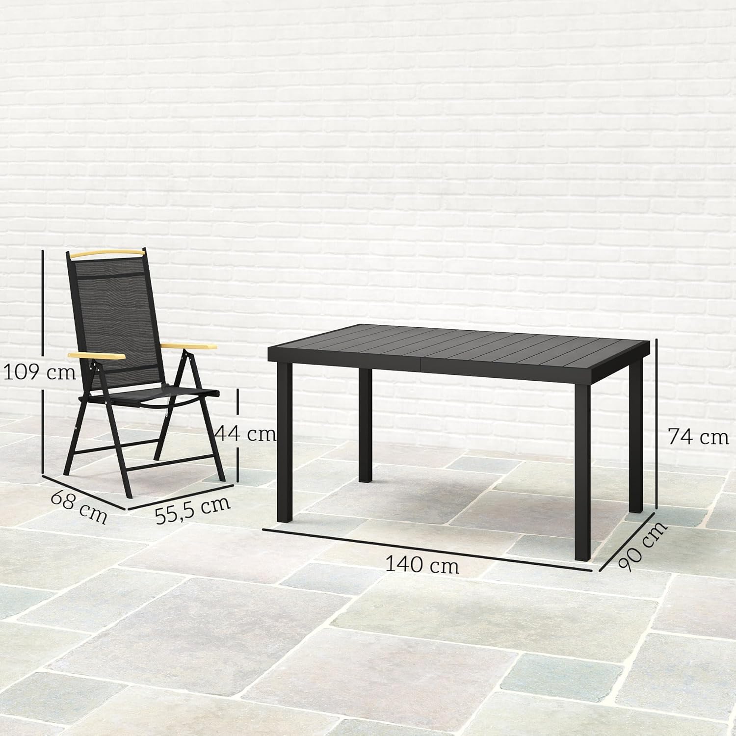 Outsunny - Salon de jardin 6 places - 140 cm - aluminium, chaises pliables et inclinables