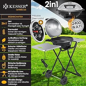 elektrischer Elektrogrill 2in1 Tischgrill in silber