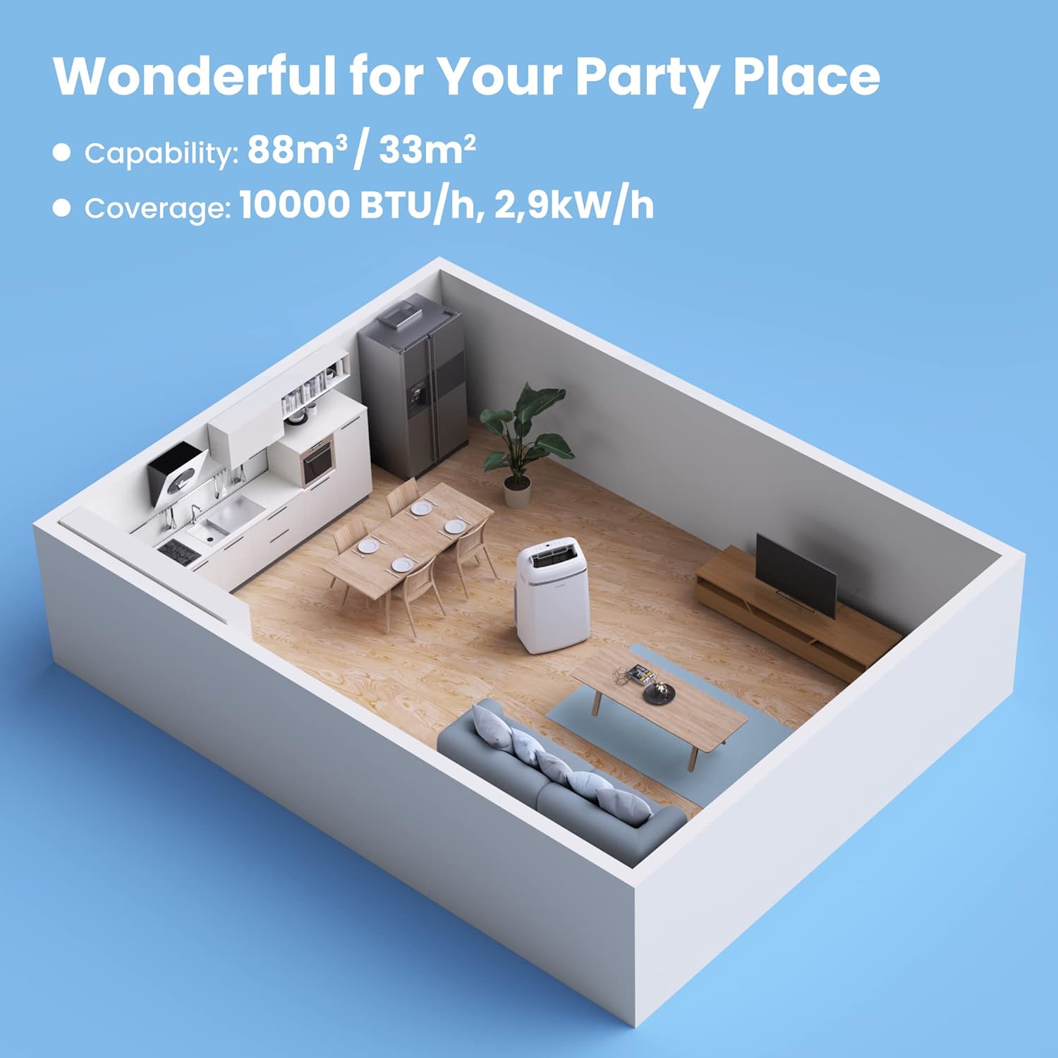 COMFEE' - Climatiseur mobile, 10 000 BTU, 3 modes, économie d'énergie, pour 33㎡, kit d’évacuation, 2,9kW