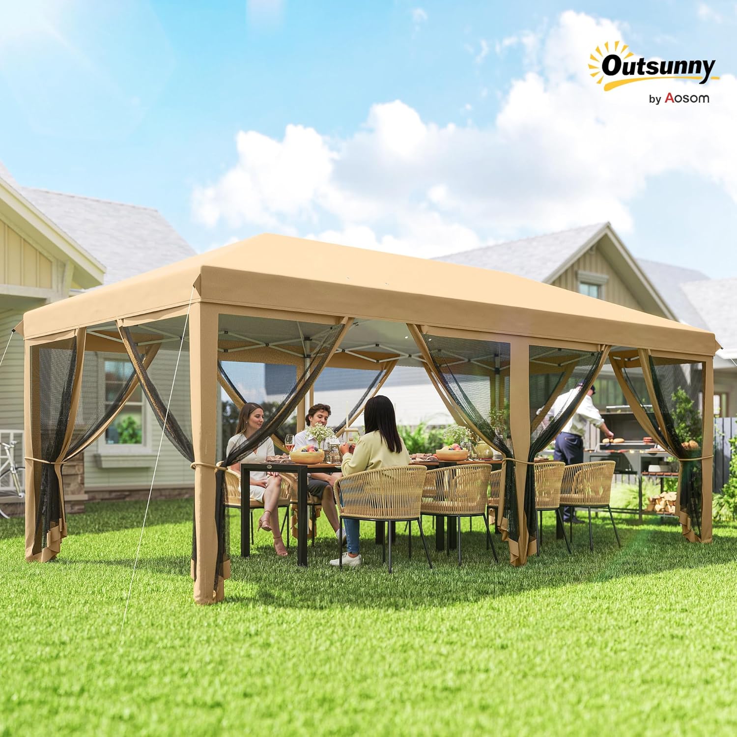 Outsunny - Tonnelle pliante 6x3m - anti-UV, moustiquaires, sac transport
