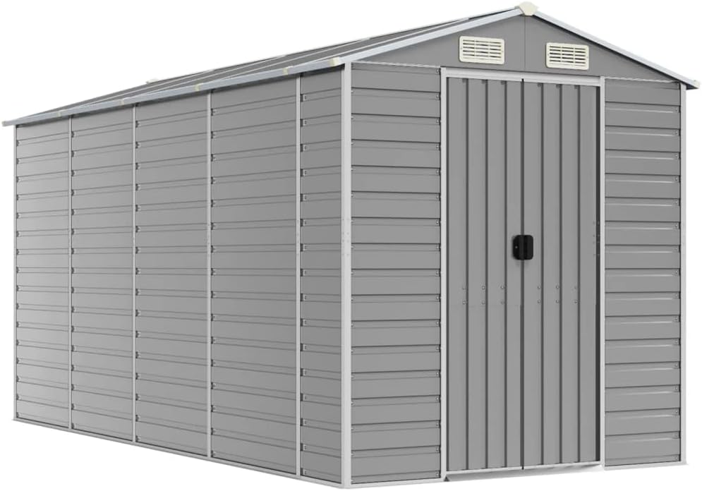 vidaXL Abri de Jardin Gris Clair 191 x 385 x 198 cm en Acier galvanisé