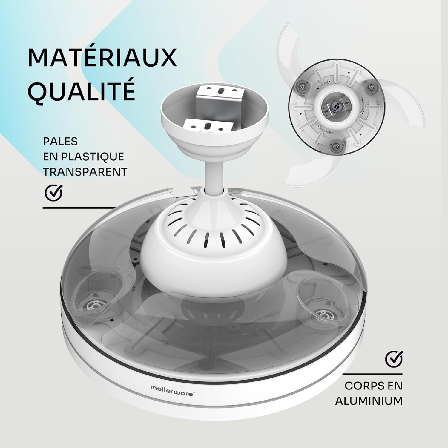 Mellerware - Brizy rétractable Ø106 cm - 40 W, 6 vitesses, LED, moteur DC
