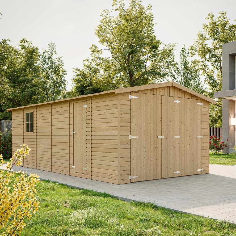 TIMBELA - Garage de jardin bois, 18m², 616x324x222cm, abri, M102