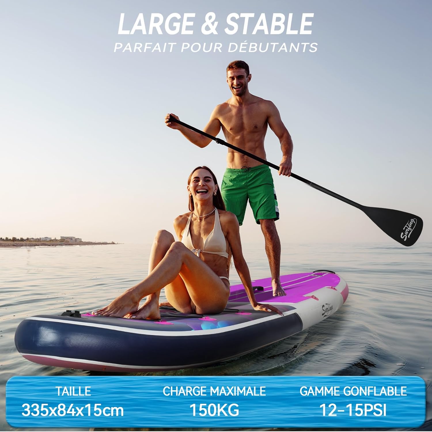 YU YUSING - Paddle gonflable 320/335 cm - 2 places, siège kayak, pagaie, pompe, 150 kg
