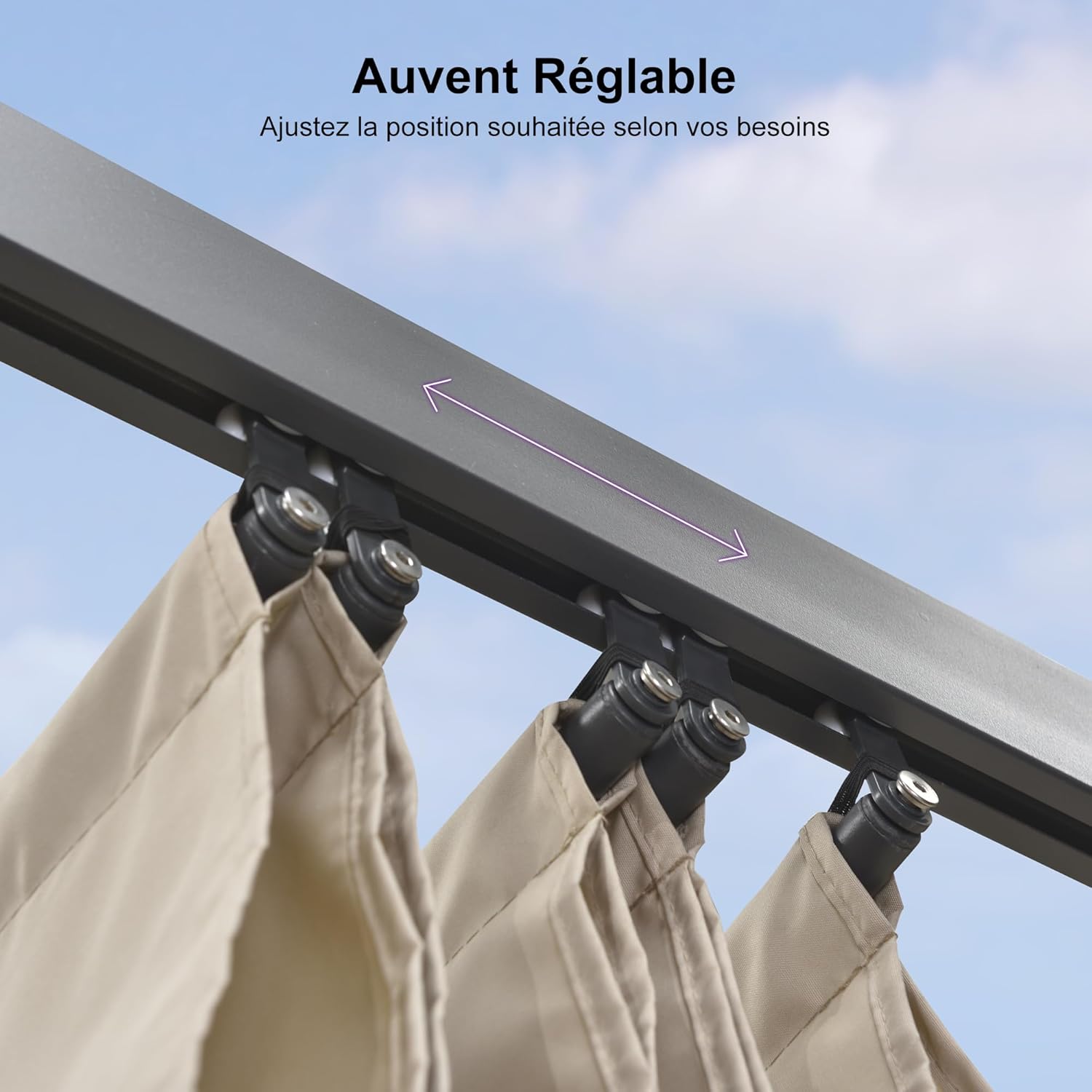 PURPLE LEAF - Pergola aluminium série - 5,5x3,5m - toit coulissant, tissu teint en fil, kaki
