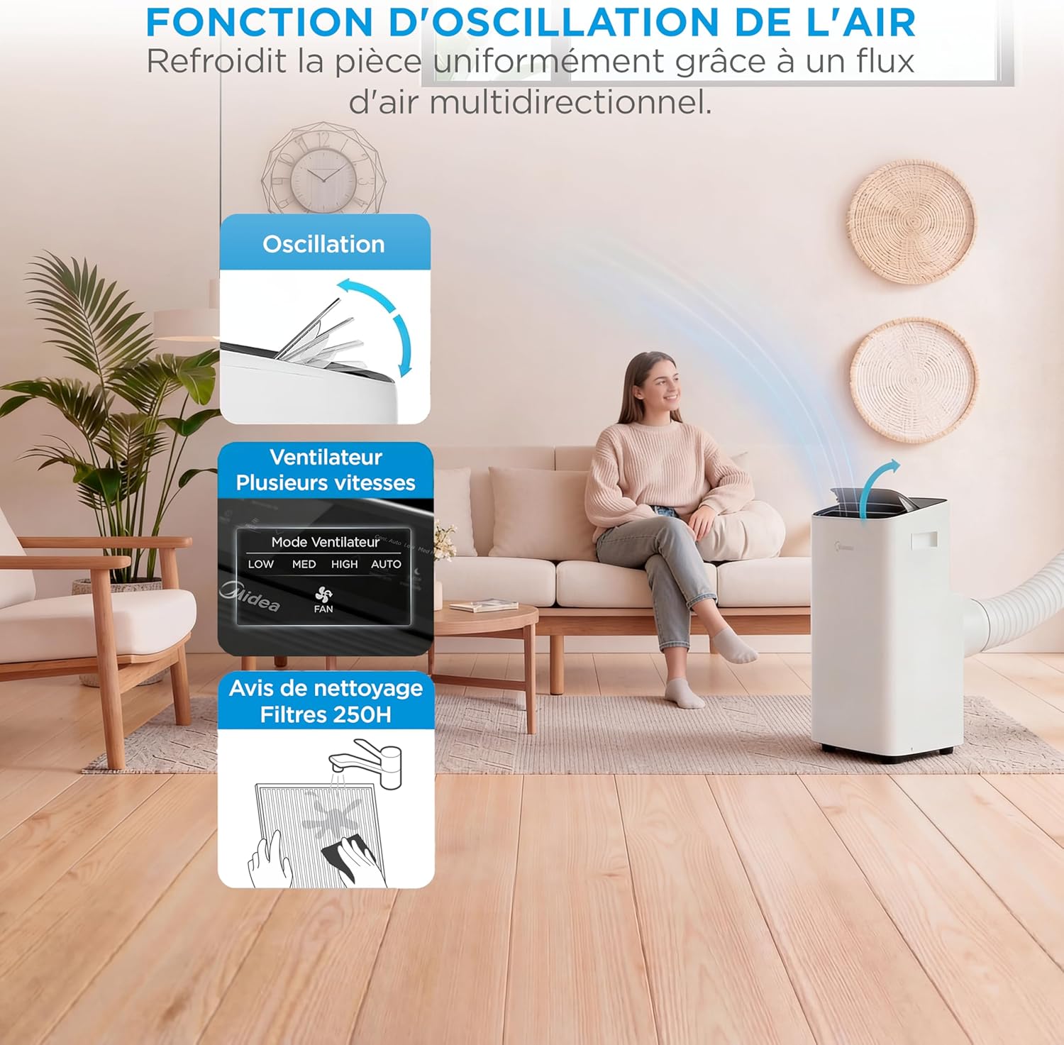 Midea - Climatiseur mobile 4 en 1 silencieux, 12000 BTU, contrôle app, compact - MPP1-12CRN1