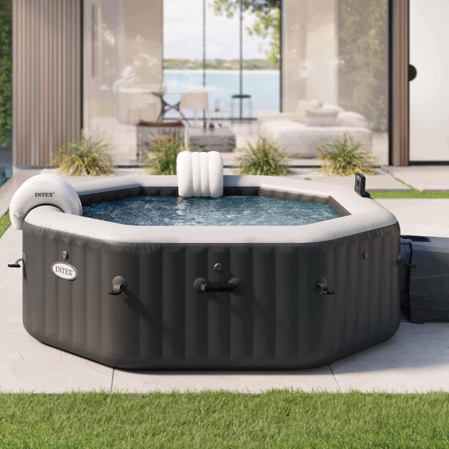 Intex - Pure Spa Carbone 6 places - grande capacité, structure robuste