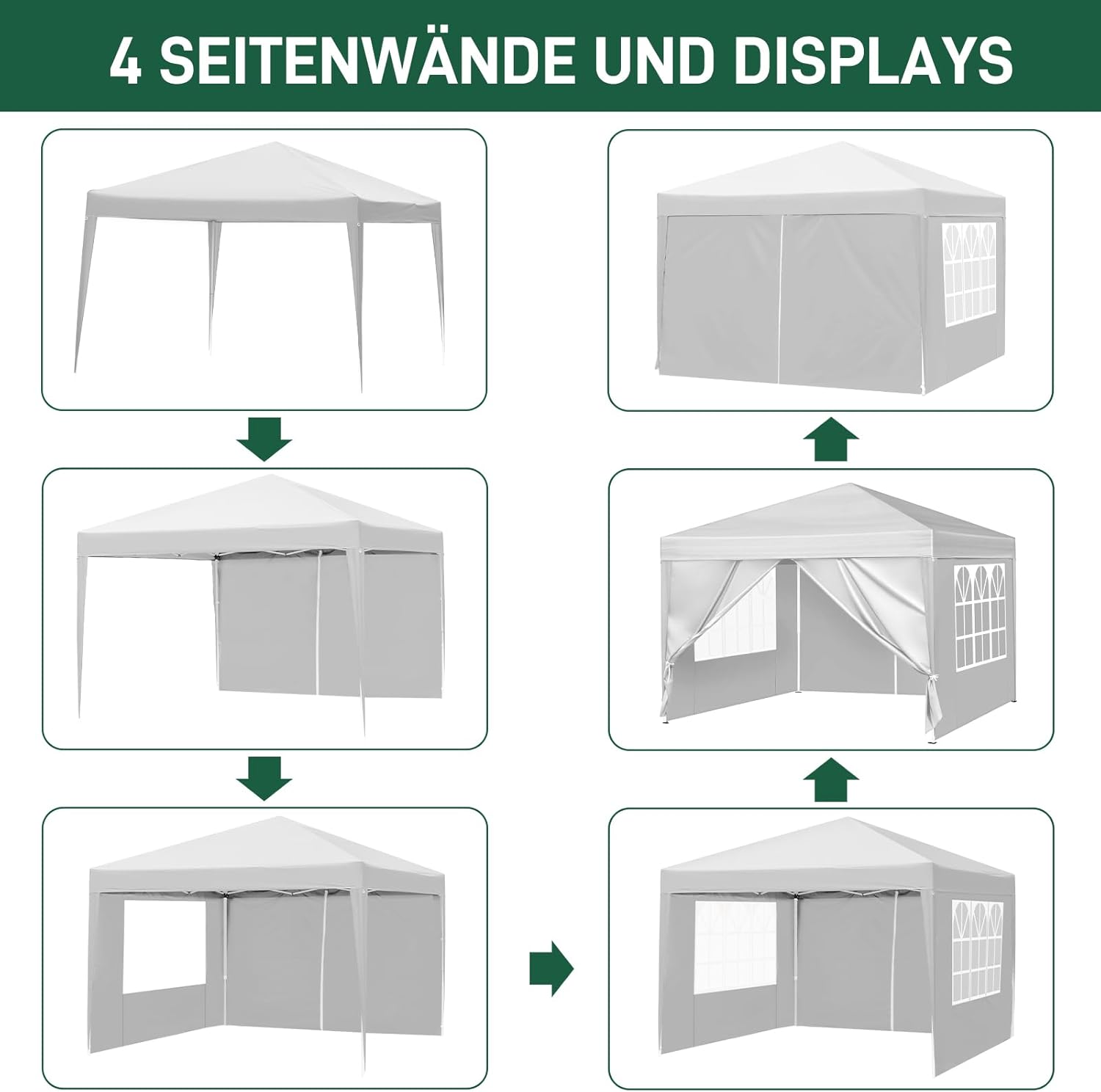 LEADZM - tonnelle pliante - 3x3m - hauteur réglable, 4 côtés, imperméable, acier, UV50+