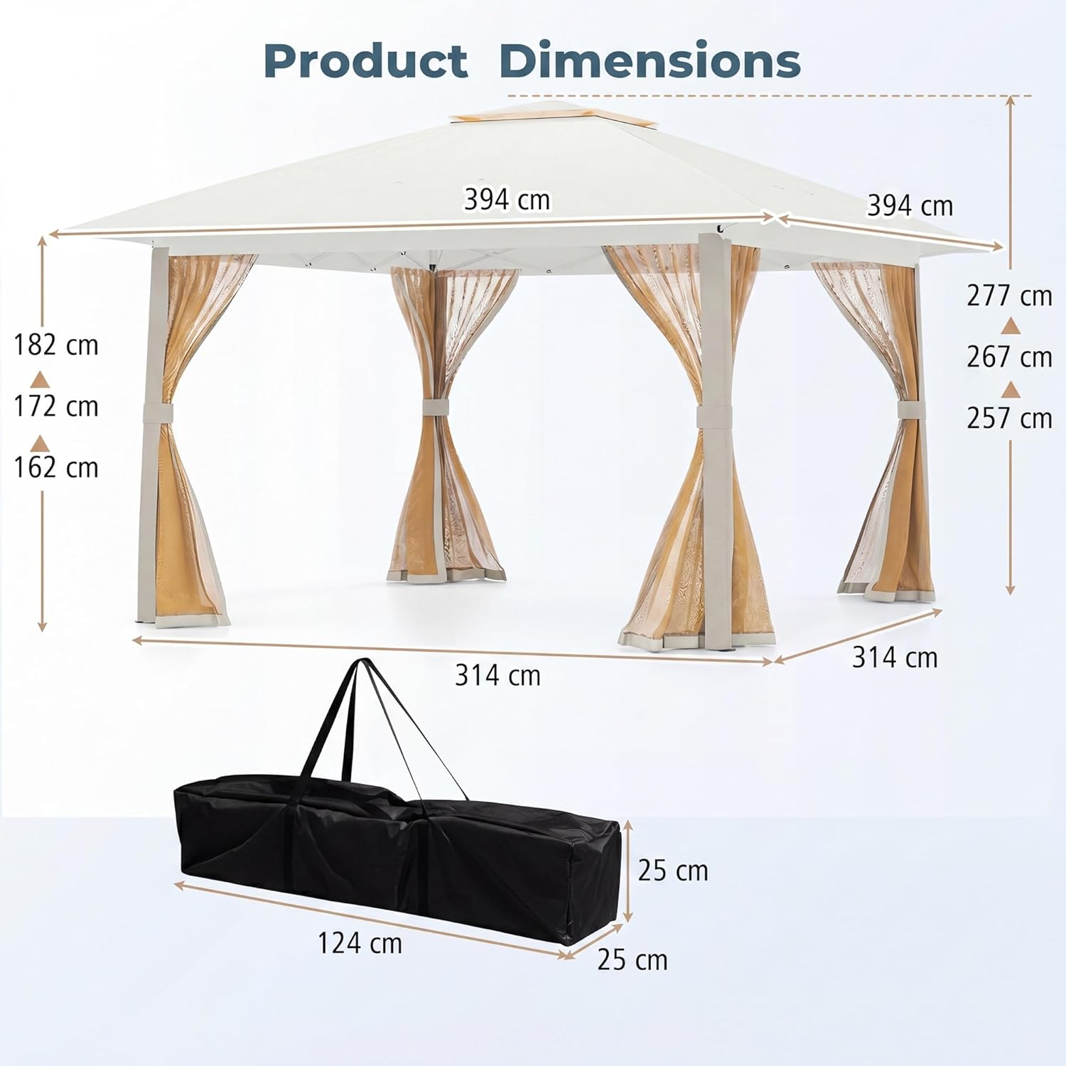 RELAX4LIFE - Tonnelle pliante 4x4 m - moustiquaire, tissu anti-UV