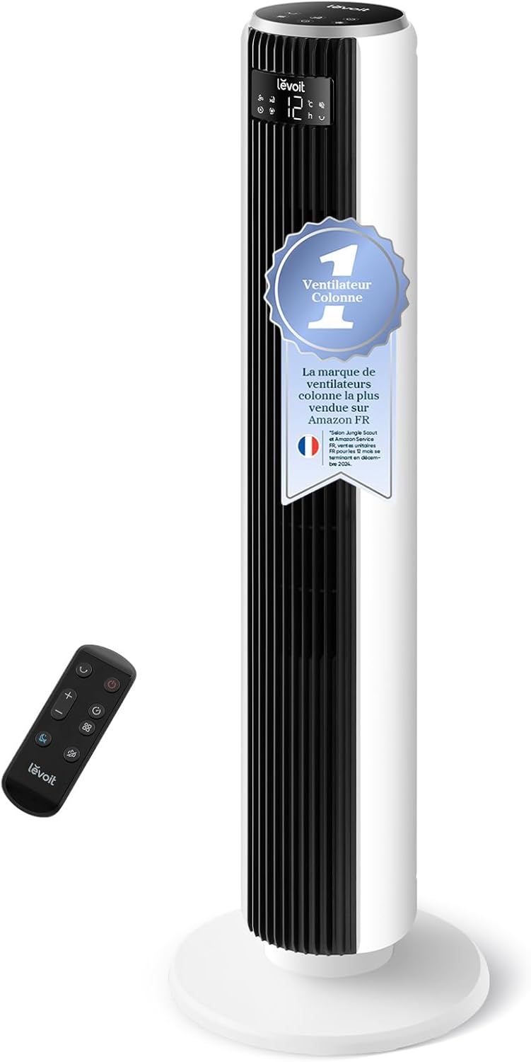 Levoit - Ventilateur colonne 26W - moteur DC, 12 vitesses, télécommande