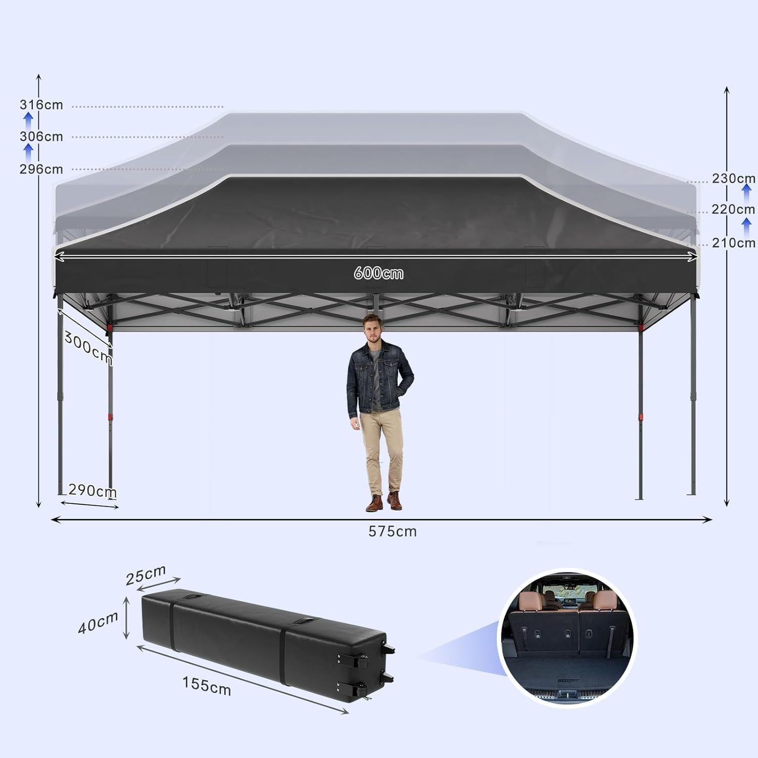JUMMICO - Pavillon pliable série extrême - 3x6m - toit pointu, Oxford 110g, fixation renforcée, rangement, stabilité
