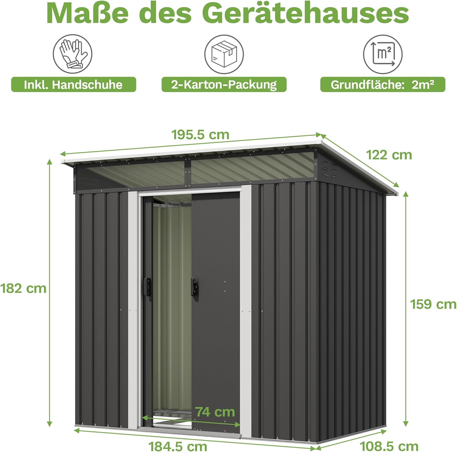 Devoko Abri à Outils en métal 183 x 109 x 182 cm avec Fondation, 3,6 m³ Abri à Outils avec lucarnes et Toit en appenti, Le Haut des parois est en Acrylique Transparent.