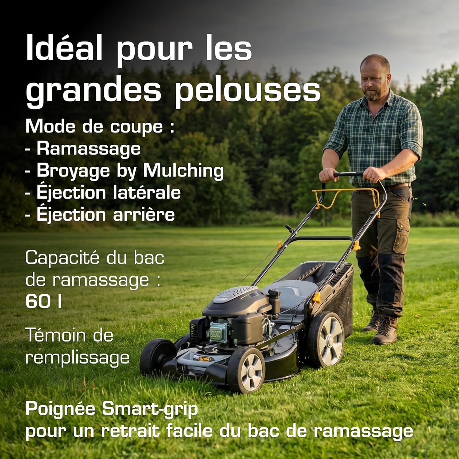 ALPINA AL5 51 SAQ Tondeuse à Gazon tractée - Moteur 166cc, Largeur de Coupe 51cm, bac de ramassage 60L, système de Coupe 4 en 1