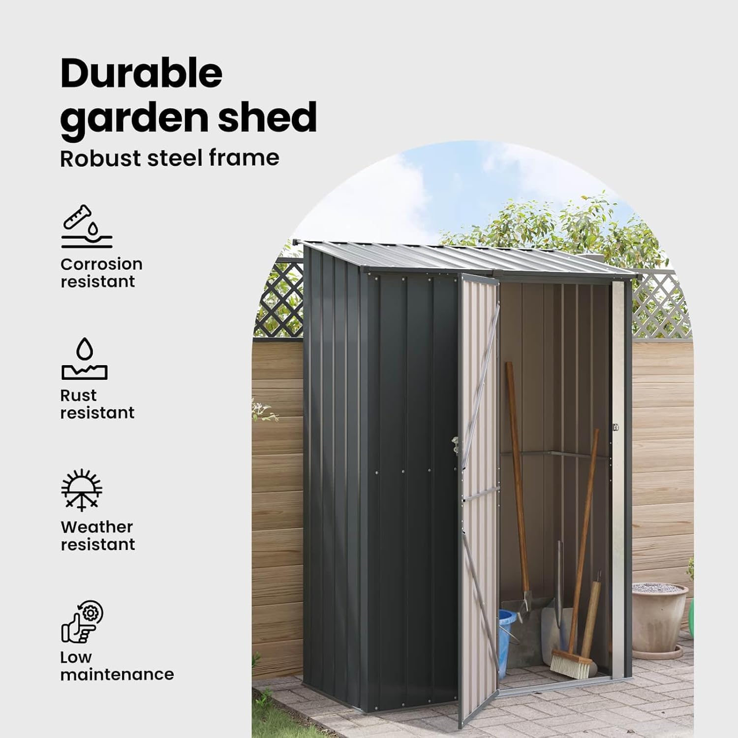 vidaXL Cabanons de Jardin Anthracite 153,5 x 86 x 200 cm Métал, Abri de Jardin et terrasse, Rangement Moderne, résistant aux intempéries, Durable, Design rectangulaire, Espace Ample