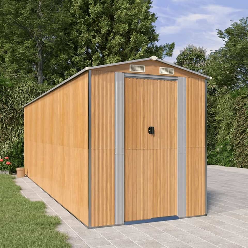 ShGaxin - abri de jardin acier galvanisé - 192x606x223 cm - marron clair