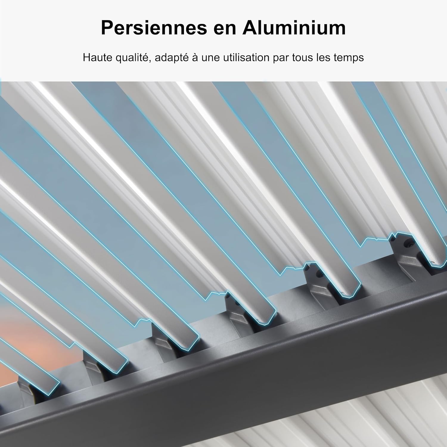 PURPLE LEAF - Pergola Bioclimatique - 6,35x3,5m - Aluminium, éclairage, lames orientables, poteaux blancs
