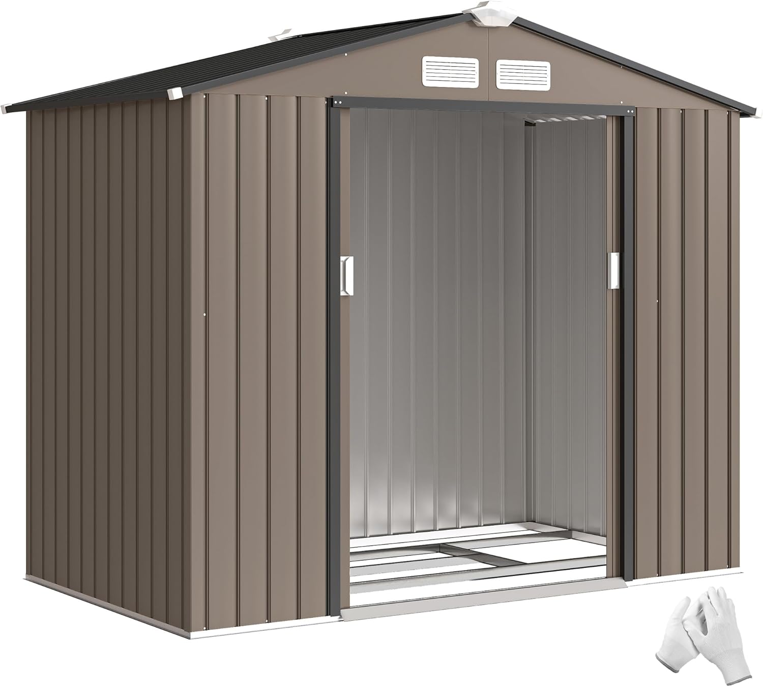 Outsunny - Abri de jardin métal 2,77 m², 213x130x185 cm, porte coulissante, marron