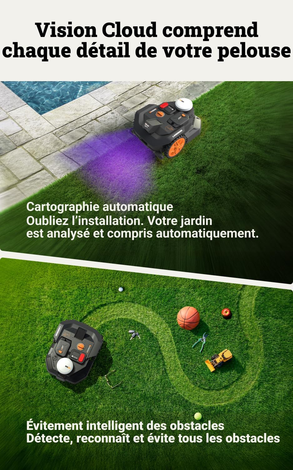WORX - Vision Cloud série - 400 m² - navigation IA, appli, WR304E