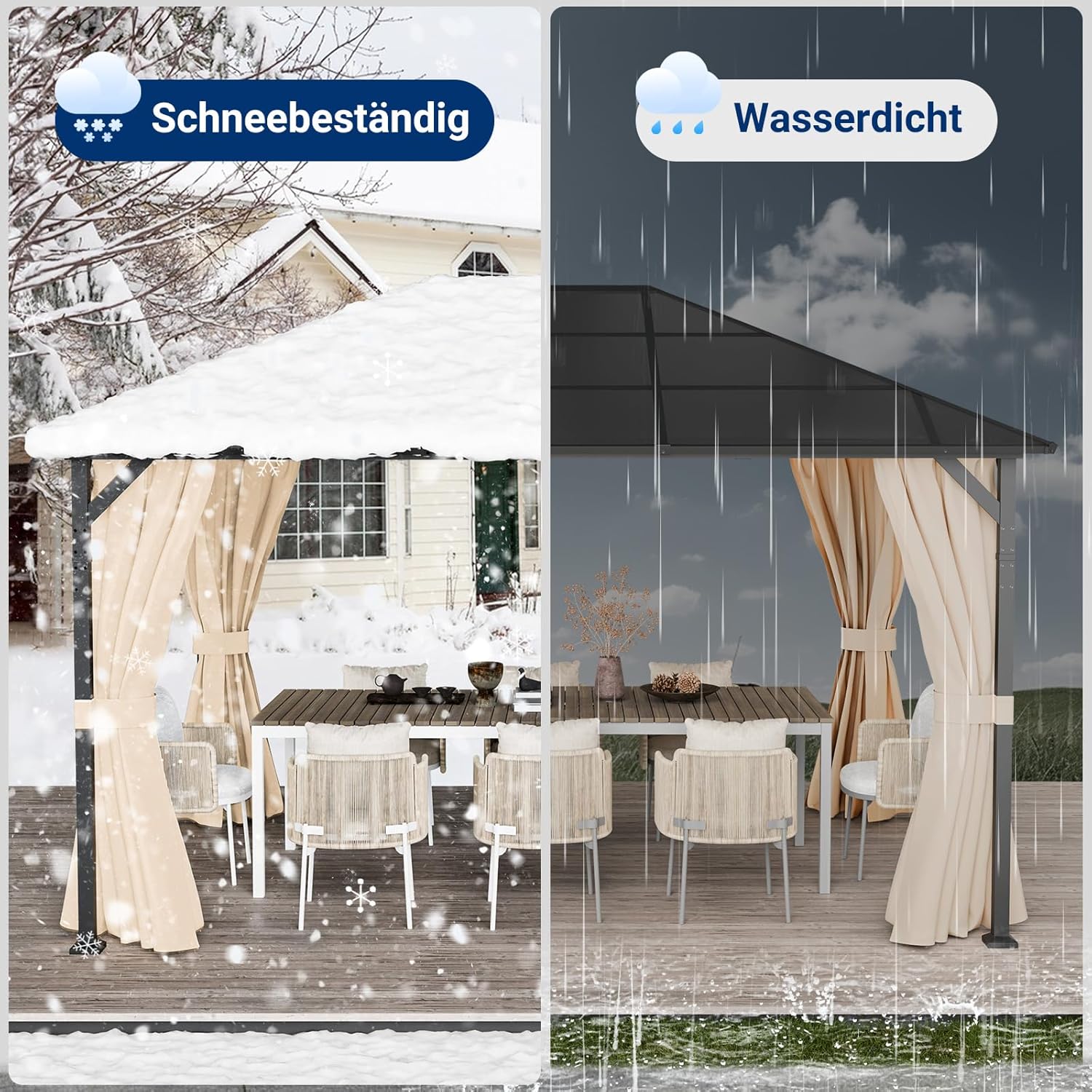 UDPATIO - tonnelle de jardin série imperméable 3x4m, toit UV, rideaux, stabilisée, Champagne